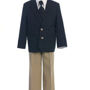 Sweet Kids Notch Lapel Blazer and Pants Special Occasion Suit -Navy/Khaki - NWT